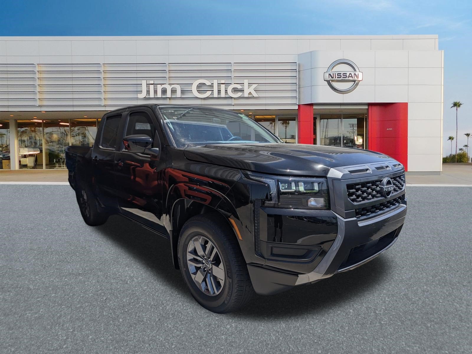 2026 Nissan Frontier SV in Super Black — front three-quarter view